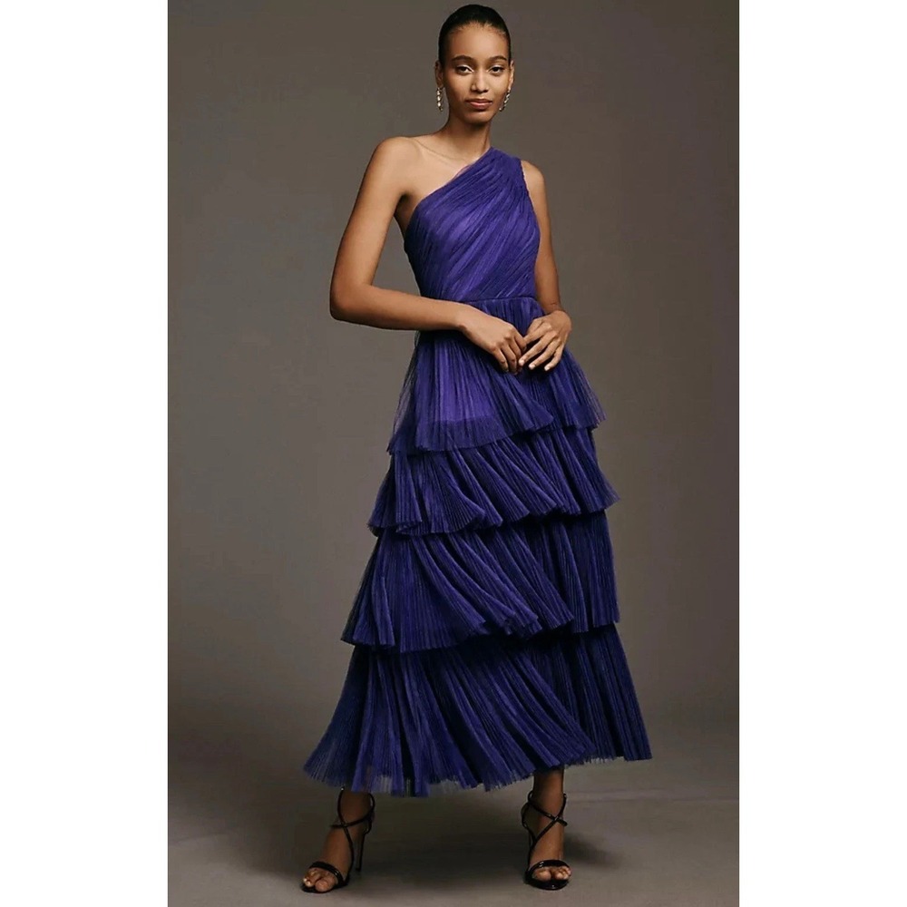 Hutch One-Shoulder Tiered Maxi Dress in Deep Purple